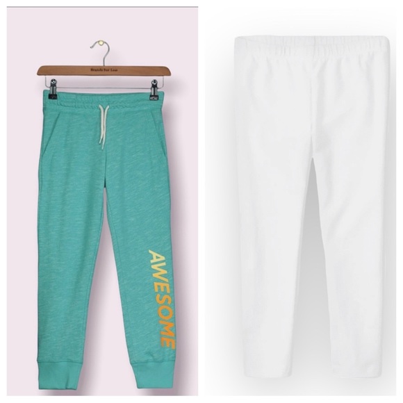 Bundle of 1 Navy Turquoise Girl’s Joggers & 1 White Leggings size 10-12 both - Picture 1 of 10